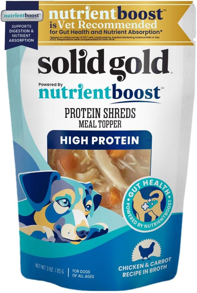 Solid Gold Shredded Chicken Dog Food Topper pouch with chicken and vegetables