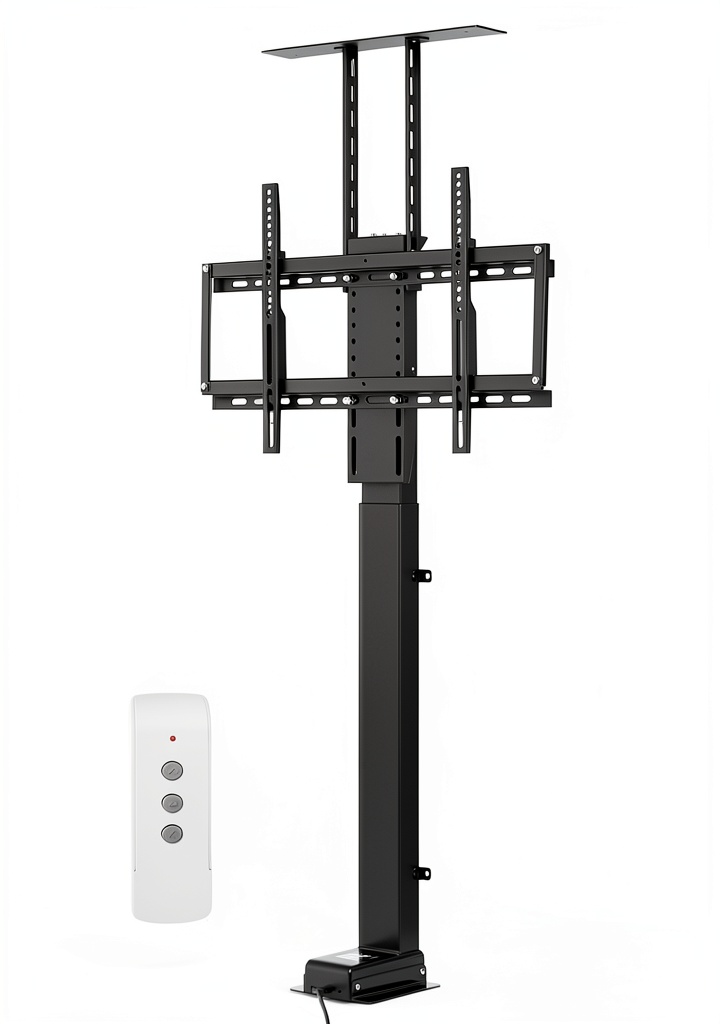 VEVOR motorized TV lift installed in a modern cabinet