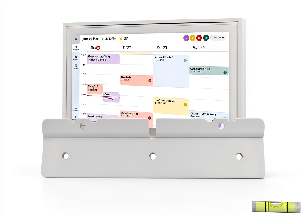 Wall mount installed on a white office wall with digital calendar displayed