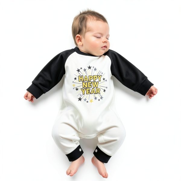 Happy New Year Baby Romper Unisex Cotton Blend Sweatshirt Jumpsuit-1