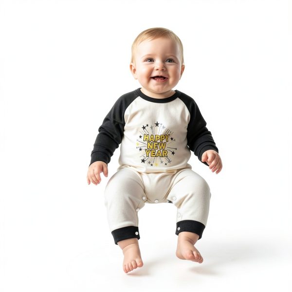 Happy New Year Baby Romper Unisex Cotton Blend Sweatshirt Jumpsuit-2