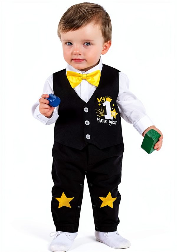 Baby Boy New Year Romper Black 0-3 to 12-18 Months Soft Outfit-2