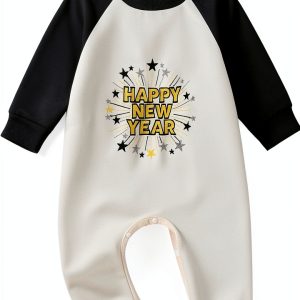 Happy New Year Baby Romper Unisex Cotton Blend Sweatshirt Jumpsuit-0