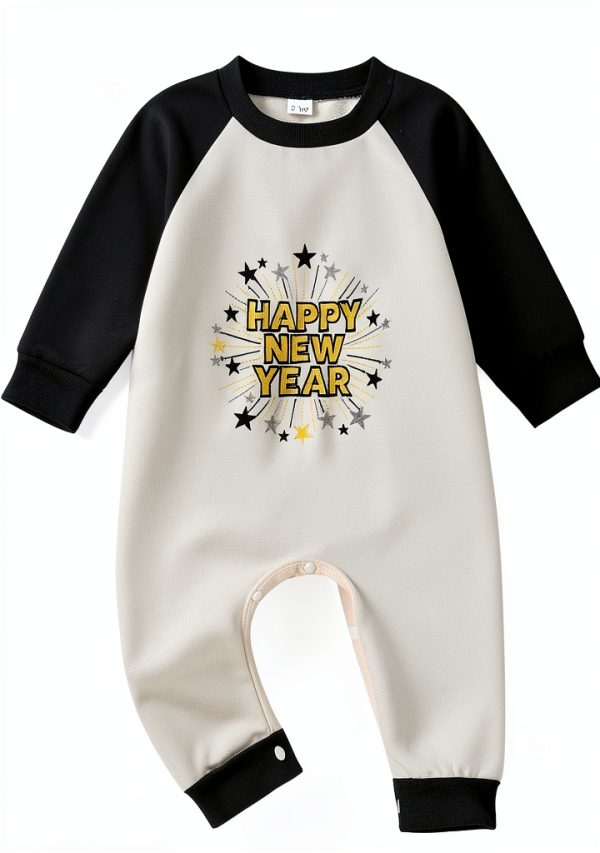 Happy New Year Baby Romper Unisex Cotton Blend Sweatshirt Jumpsuit-0
