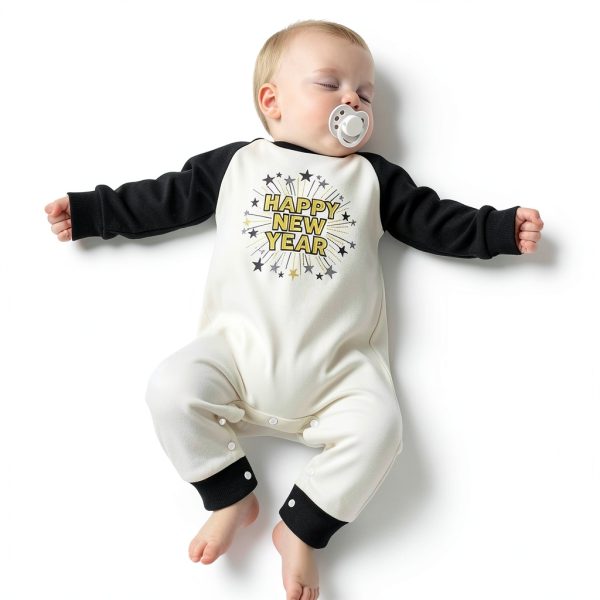 Happy New Year Baby Romper Unisex Cotton Blend Sweatshirt Jumpsuit-3