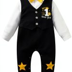 Baby Boy New Year Romper Black 0-3 to 12-18 Months Soft Outfit-0