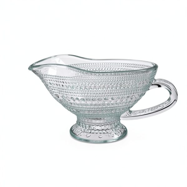 ZOOFOX 2 Pack 12 oz Glass Gravy Boat, Crystal Gravy Bowl with Easy-Pour Spout and Handle, Vintage Embossed Serving Dish for Sauces, Dressings, Creamer, Thanksgiving, Christmas or Holiday Dinner-5