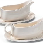 Gravy Boat with Saucer 19 oz Ceramic Set of 2 by Dizada Classic White-0