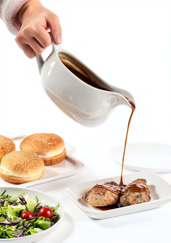 Gravy Boat with Saucer 19 oz Ceramic Set of 2 by Dizada Classic White-5