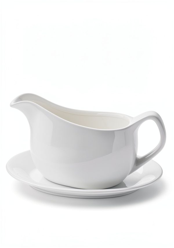 Gravy Boat with Saucer 19 oz Ceramic Set of 2 by Dizada Classic White-1