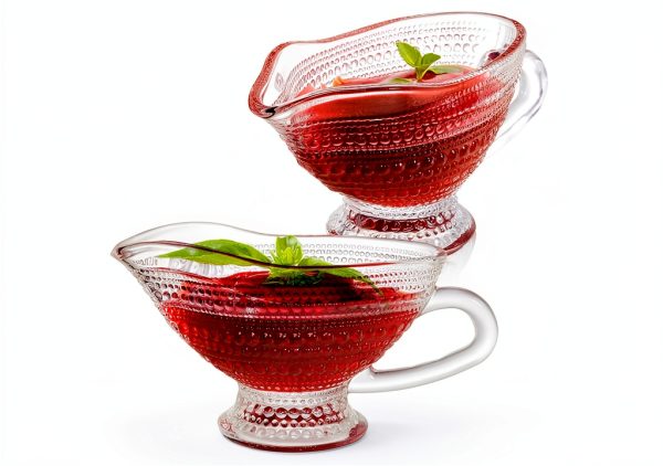 ZOOFOX 2 Pack 12 oz Glass Gravy Boat, Crystal Gravy Bowl with Easy-Pour Spout and Handle, Vintage Embossed Serving Dish for Sauces, Dressings, Creamer, Thanksgiving, Christmas or Holiday Dinner-0