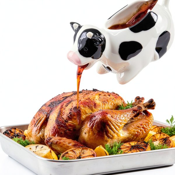 Ceramic Gravy Boat,11oz/300ml Gravy Boat Milk Cow Sauce Jug with Smooth Handle - Perfect for Serving Jars of Salad Dressing, Broth, Cream, Milk for Thanksgiving, Halloween, Christmas (White）-3