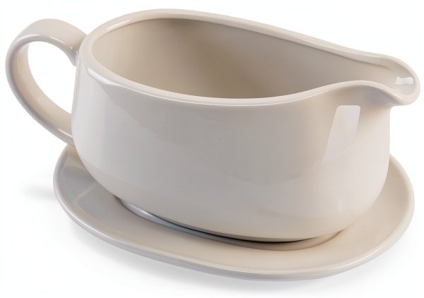 Gravy Boat 25 oz White Porcelain Set with Saucer Stand by Buyajuju-0