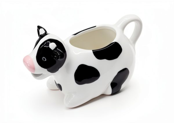 Ceramic Gravy Boat,11oz/300ml Gravy Boat Milk Cow Sauce Jug with Smooth Handle - Perfect for Serving Jars of Salad Dressing, Broth, Cream, Milk for Thanksgiving, Halloween, Christmas (White）-1