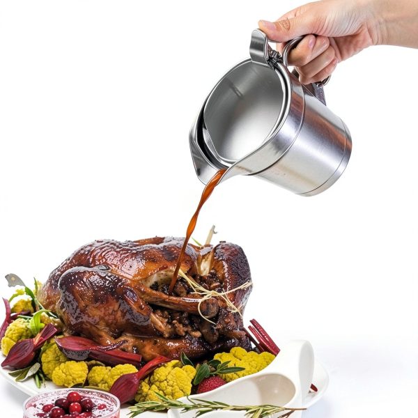 Stainless Steel Gravy Boat 16oz Double Insulated Hinged Lid Zamaria-0