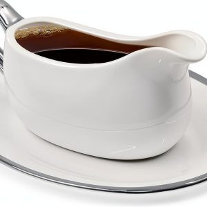 14 oz Gravy Boat with Tray and Trim, Ceramic Sauce Boat with Silver Trim Ergonomic Handle and Dripless Lip Spout for Salad Dressings-0