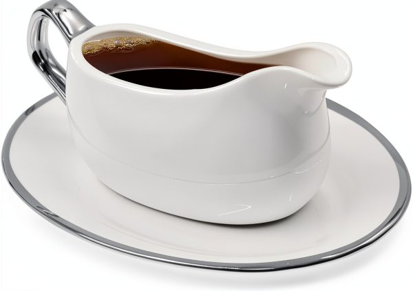 14 oz Gravy Boat with Tray and Trim, Ceramic Sauce Boat with Silver Trim Ergonomic Handle and Dripless Lip Spout for Salad Dressings-0