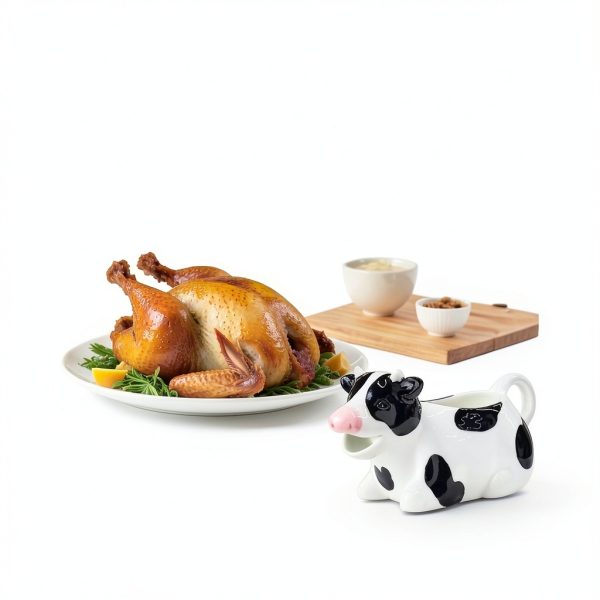 Ceramic Gravy Boat,11oz/300ml Gravy Boat Milk Cow Sauce Jug with Smooth Handle - Perfect for Serving Jars of Salad Dressing, Broth, Cream, Milk for Thanksgiving, Halloween, Christmas (White）-2