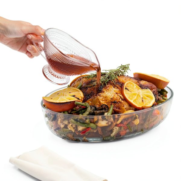 ZOOFOX 2 Pack 12 oz Glass Gravy Boat, Crystal Gravy Bowl with Easy-Pour Spout and Handle, Vintage Embossed Serving Dish for Sauces, Dressings, Creamer, Thanksgiving, Christmas or Holiday Dinner-4