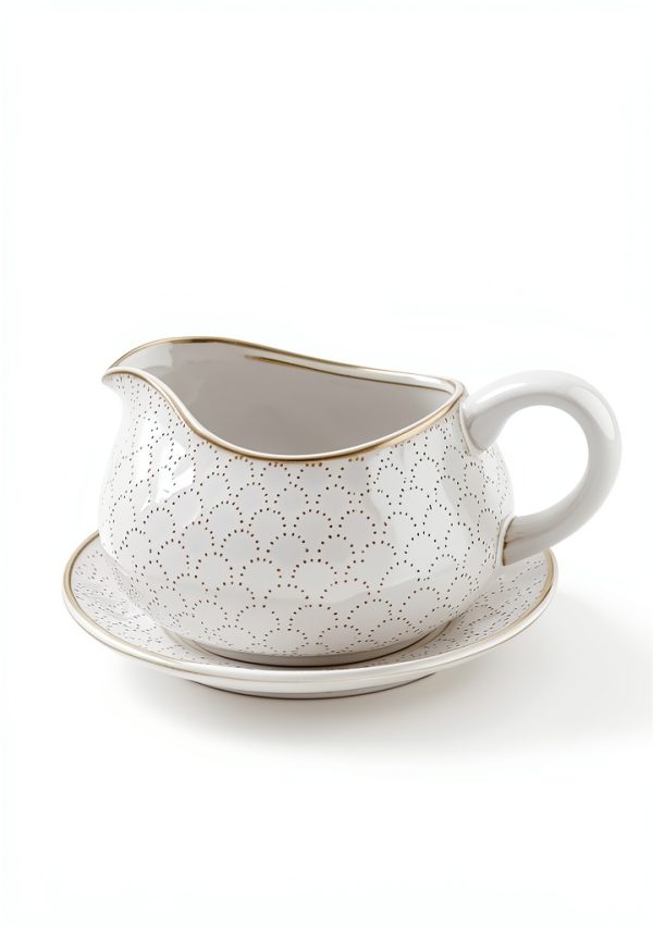 Gravy Boat LE TAUCI 24oz Ceramic Sauce Boat with Saucer Arctic White-2