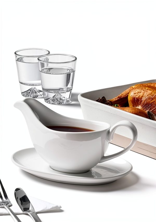 Gravy Boat Yedio 18 oz Ceramic with Saucer - Chip-Resistant Leakproof-2