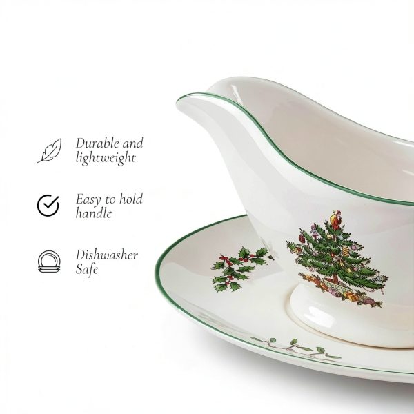 Spode Christmas Tree Gravy Boat 9oz Stoneware Serveware with Stand-6