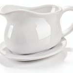 Gravy Boat, Sauce Boat 18 oz Gravy Bowl with Tray, Ceramic Serving Dish for Sauces, Dressings and Creamer with Large Handle, Designed for Microwave Safe Omesata-0