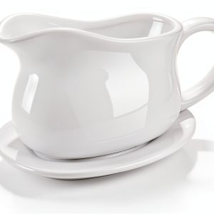 Gravy Boat, Sauce Boat 18 oz Gravy Bowl with Tray, Ceramic Serving Dish for Sauces, Dressings and Creamer with Large Handle, Designed for Microwave Safe Omesata-0