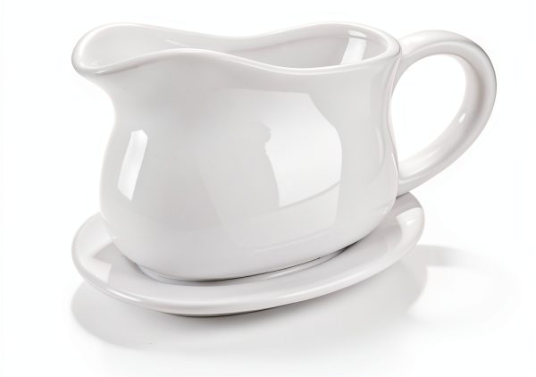 Gravy Boat, Sauce Boat 18 oz Gravy Bowl with Tray, Ceramic Serving Dish for Sauces, Dressings and Creamer with Large Handle, Designed for Microwave Safe Omesata-0