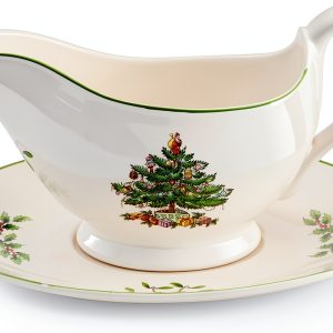 Spode Christmas Tree Gravy Boat 9oz Stoneware Serveware with Stand-0