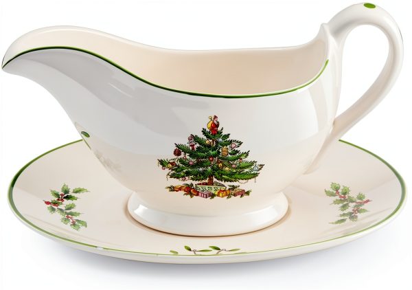 Spode Christmas Tree Gravy Boat 9oz Stoneware Serveware with Stand-0