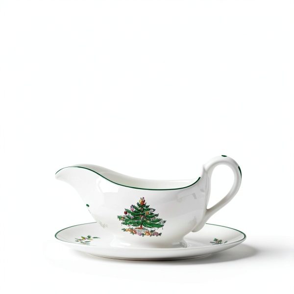 Spode Christmas Tree Gravy Boat 9oz Stoneware Serveware with Stand-5