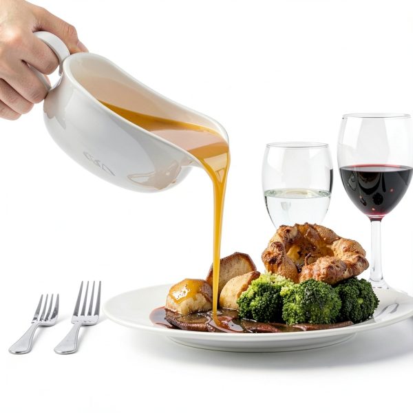Gravy Boat 17oz Ceramic with Saucer Stand by Qlans - Ergonomic Handle-2