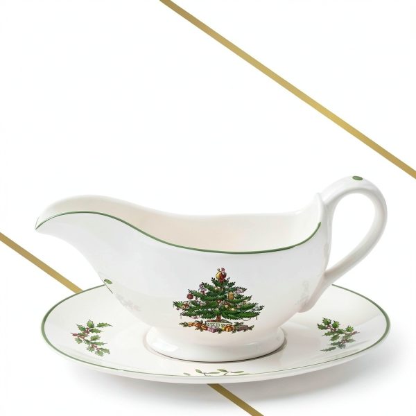 Spode Christmas Tree Gravy Boat 9oz Stoneware Serveware with Stand-7