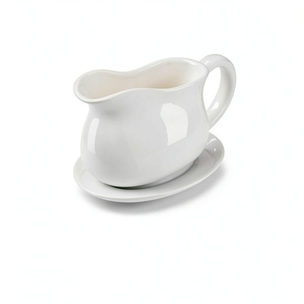 Gravy Boat, Sauce Boat 18 oz Gravy Bowl with Tray, Ceramic Serving Dish for Sauces, Dressings and Creamer with Large Handle, Designed for Microwave Safe Omesata-2