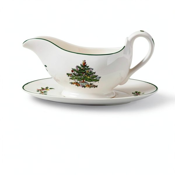Spode Christmas Tree Gravy Boat 9oz Stoneware Serveware with Stand-2