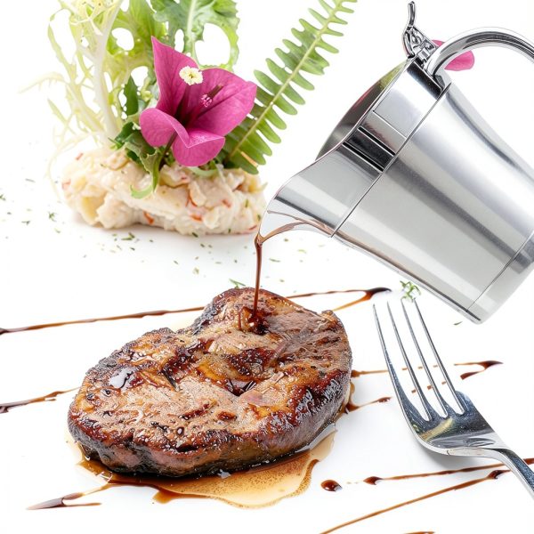 Double Insulated Gravy Boat URONN Stainless Steel 500ml Hinged Lid-7