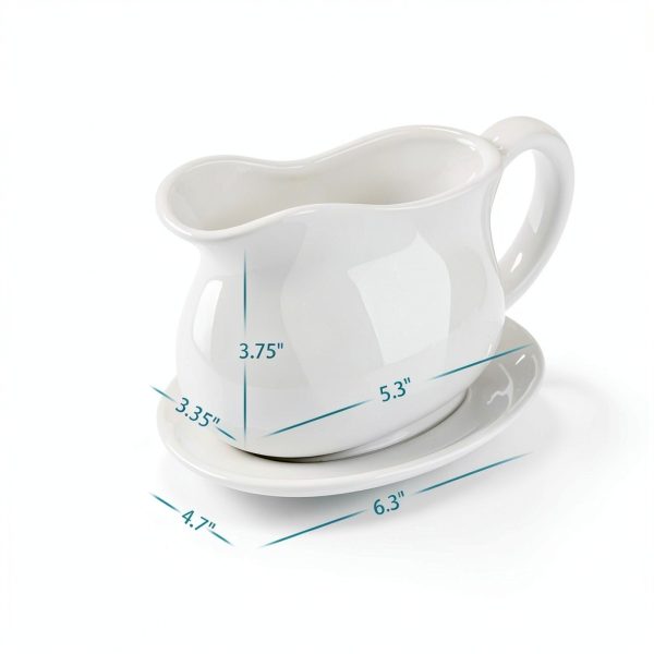 Gravy Boat, Sauce Boat 18 oz Gravy Bowl with Tray, Ceramic Serving Dish for Sauces, Dressings and Creamer with Large Handle, Designed for Microwave Safe Omesata-1