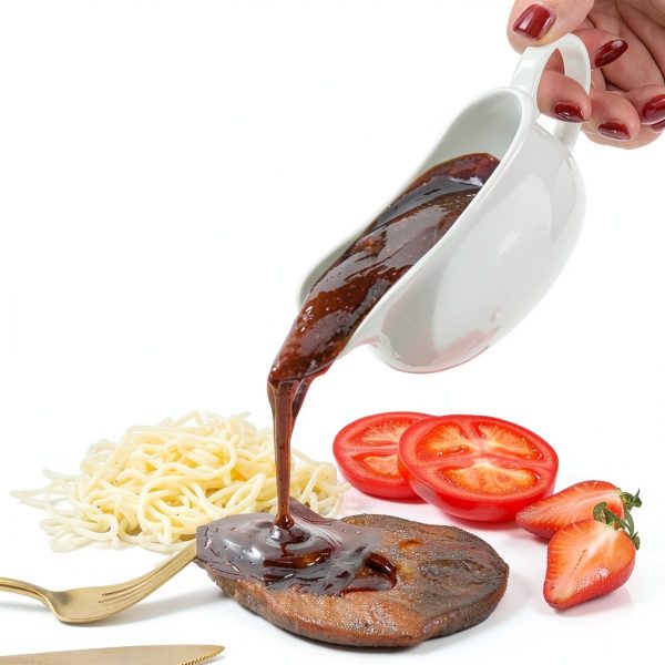 Gravy Boat 17oz Ceramic with Saucer Stand by Qlans - Ergonomic Handle-5