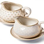 Gravy Boat LE TAUCI 24oz Ceramic Sauce Boat with Saucer Arctic White-0