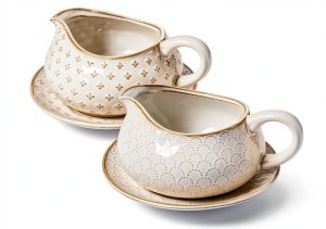 Gravy Boat LE TAUCI 24oz Ceramic Sauce Boat with Saucer Arctic White-0