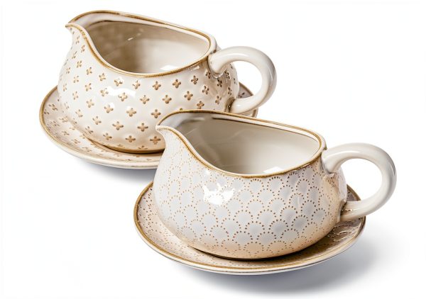 Gravy Boat LE TAUCI 24oz Ceramic Sauce Boat with Saucer Arctic White-0