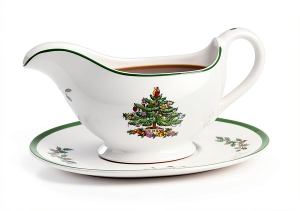 Spode Christmas Tree Gravy Boat 9oz Stoneware Serveware with Stand-1