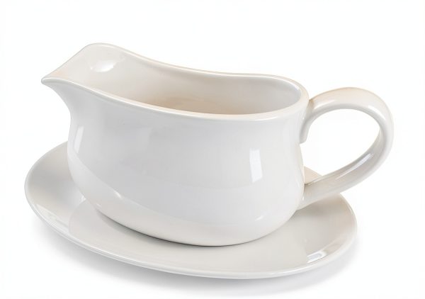 Gravy Boat 17oz Ceramic with Saucer Stand by Qlans - Ergonomic Handle-1