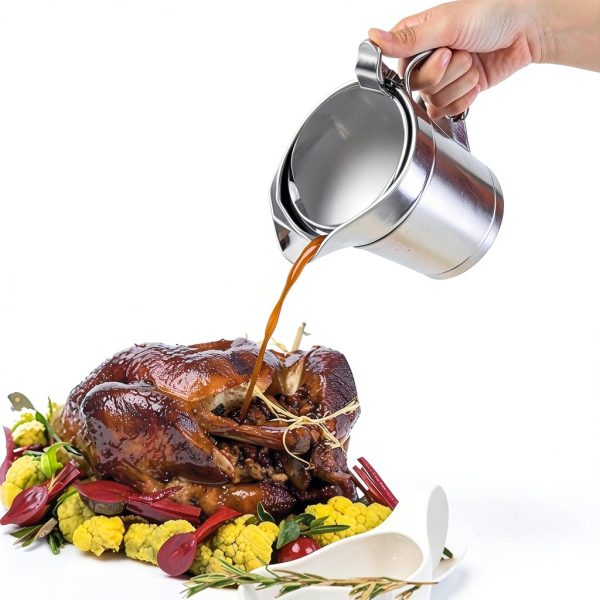 Double Insulated Gravy Boat URONN Stainless Steel 500ml Hinged Lid-5