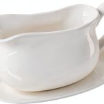 Gravy Boat 17oz Ceramic with Saucer Stand by Qlans - Ergonomic Handle-0