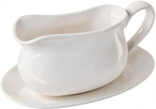Gravy Boat 17oz Ceramic with Saucer Stand by Qlans - Ergonomic Handle-0